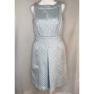 Lauren Ralph Lauren Lt Blue & Metallic Silver Brocade Dress Size 8 Elegant